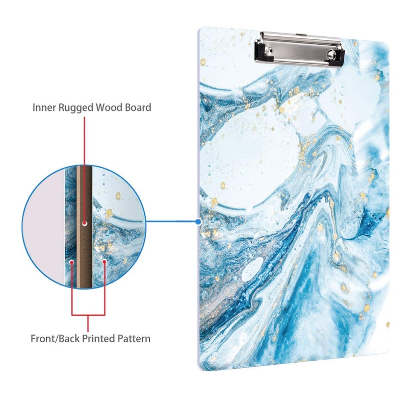 WAVEYU Blue Clipboard, Cute clipboard, WAVEYU Letter Size Clipboard with Low Profile Clip, Retractable Key Hole for Hanging Paperboard for Office, Teal Marble (12.5"x9") - Image 4